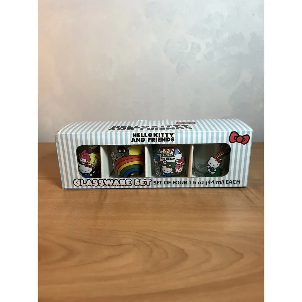 Hello Kitty & Friends Glassware SET OF 4 1.5 Oz Glasses Multicolor